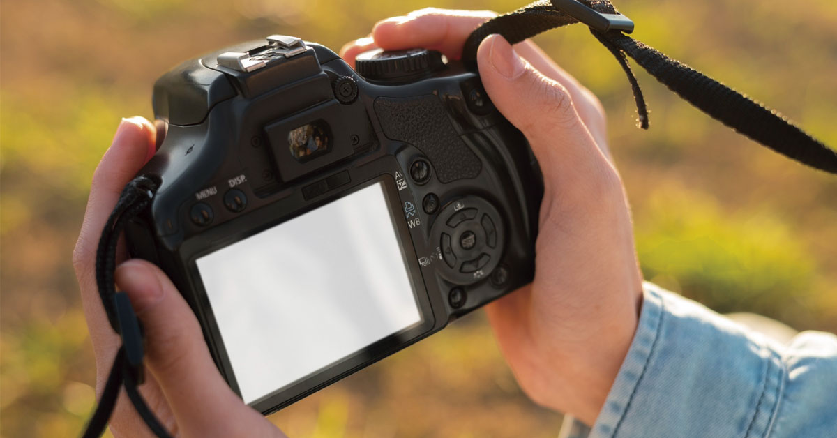 Person holding a camera in the field